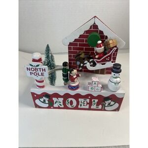 Vintage‎ Silvestri Wooden Christmas Music Box Magnetic Ice Skater Santa Claus